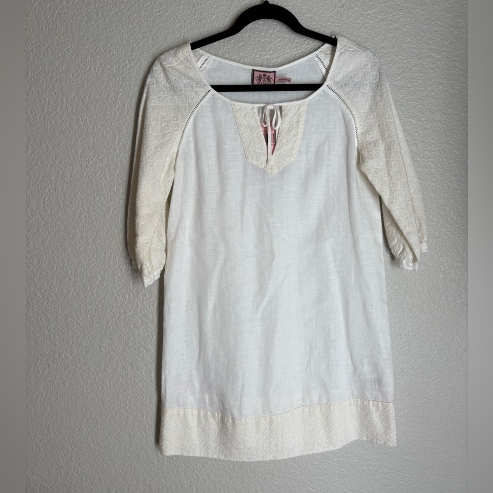 Juicy Couture white embroided linen tunic dress NWT